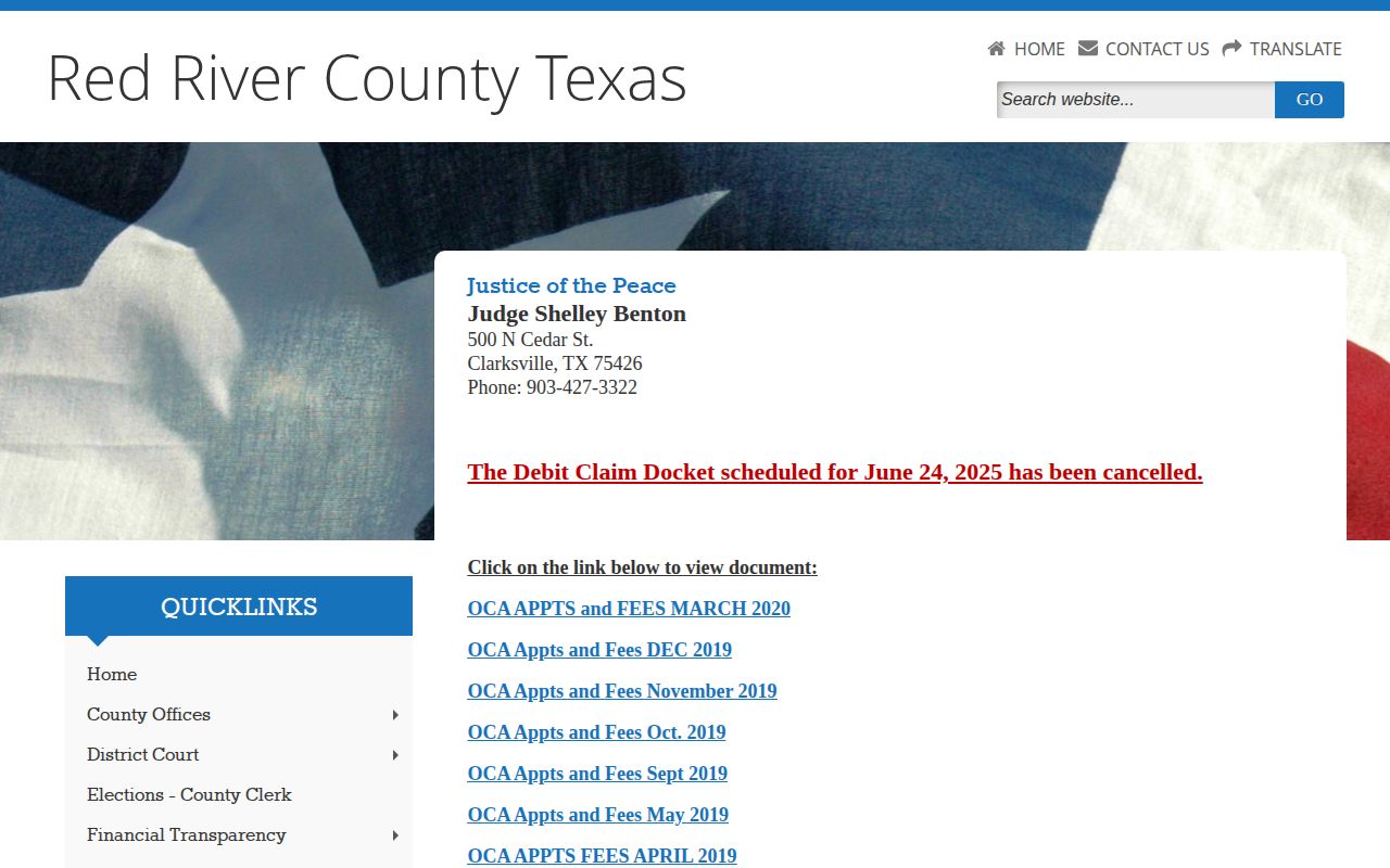 Red River County Justice of the Peace warrant-status contact page